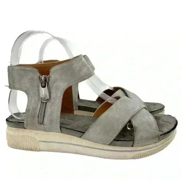 Adrienne Vittadini sandals size 6.5 Casey pewter leather walking flatforms - Picture 2 of 11